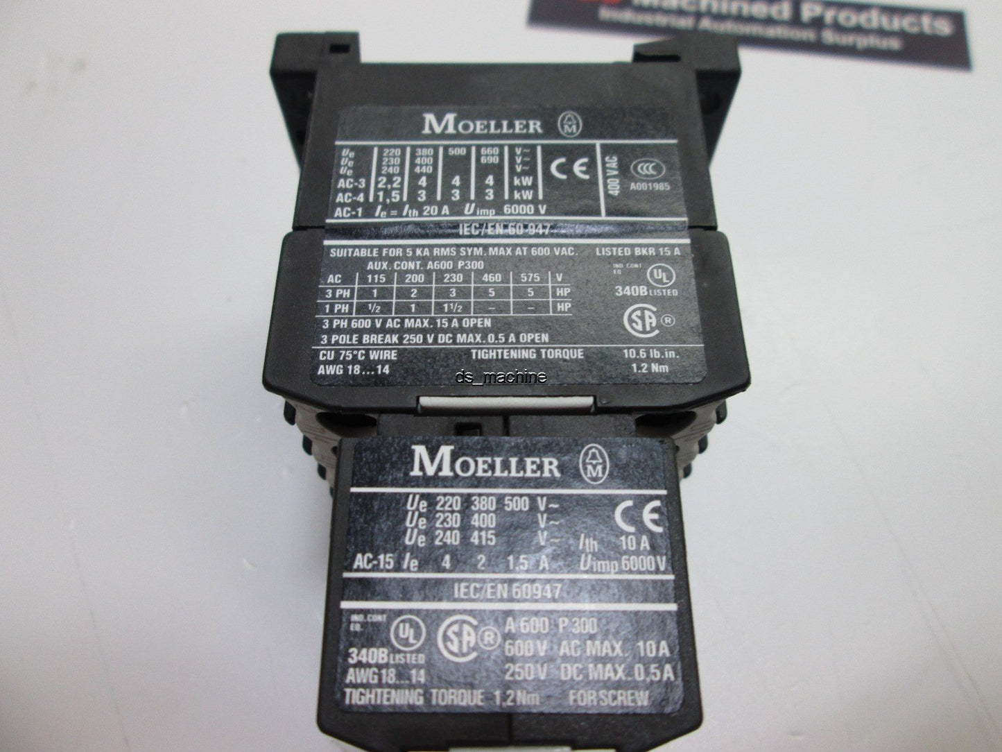 Used Moeller DIL EM-10-G Contactor 24VDC w/Moeller 02 DIL E Mini Contactor