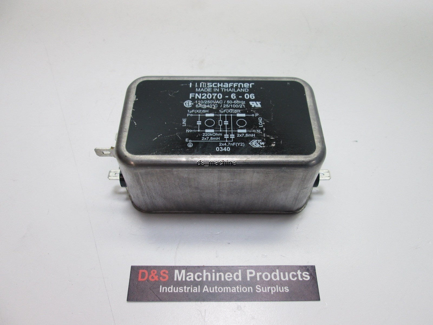 Used Schaffner FN2070-6-06 Line Filter, 110/250VAC, 50/60Hz