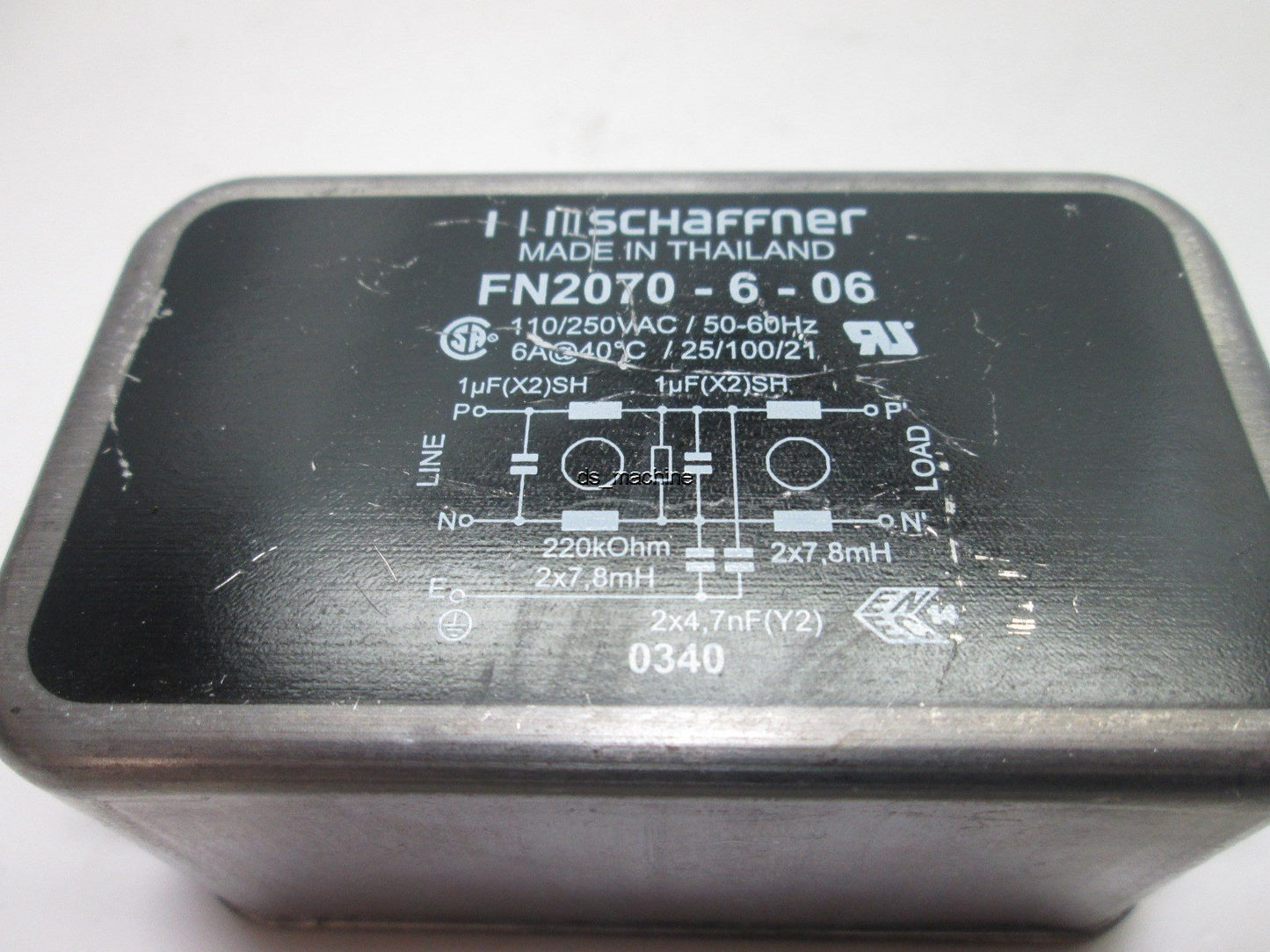 Used Schaffner FN2070-6-06 Line Filter, 110/250VAC, 50/60Hz