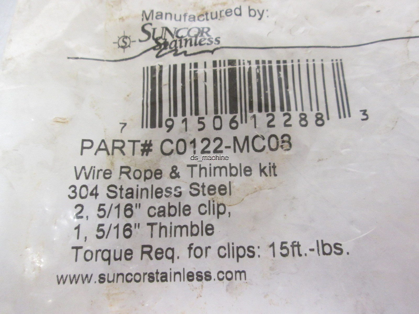 New – Open box New Suncor Stainless C0122-MC08 Cable Clip and Thimble Kit for 5/16" Cable