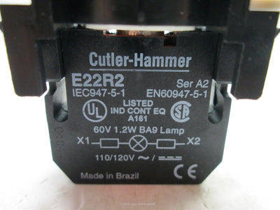 Used Cutler Hammer E22R2 Red Momentary Illuminated Pushbutton, 110/120V