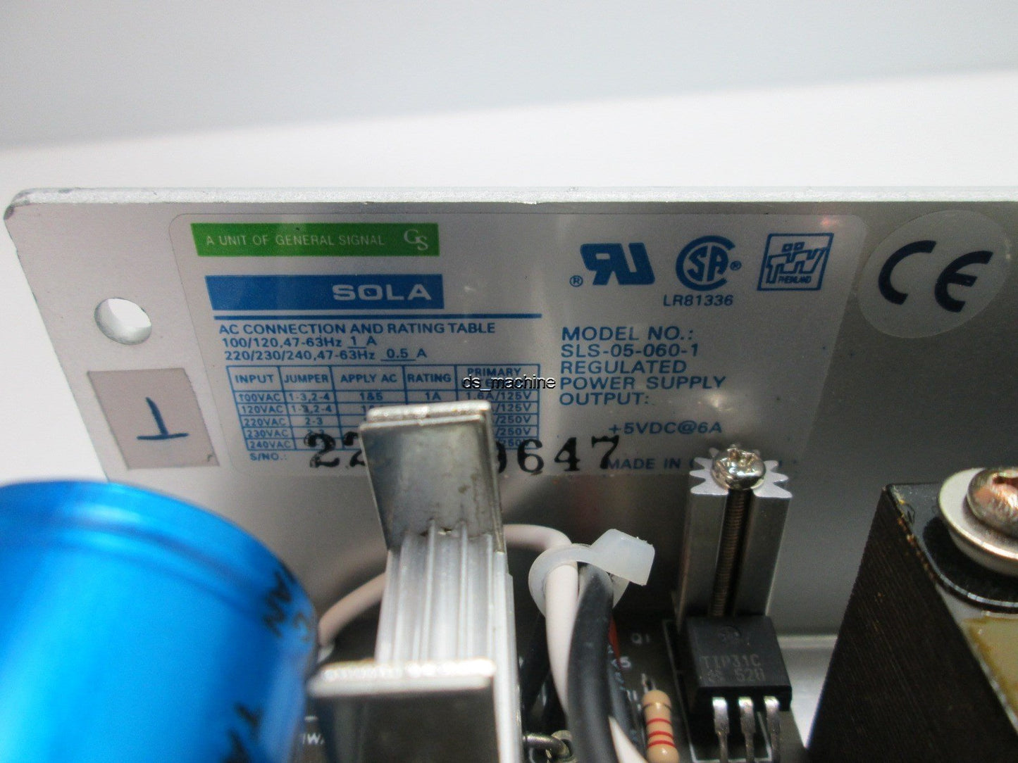 Used Sola SLS-05-060-1 Regulated Power Supply, 100/120, 47-63Hz, 1A