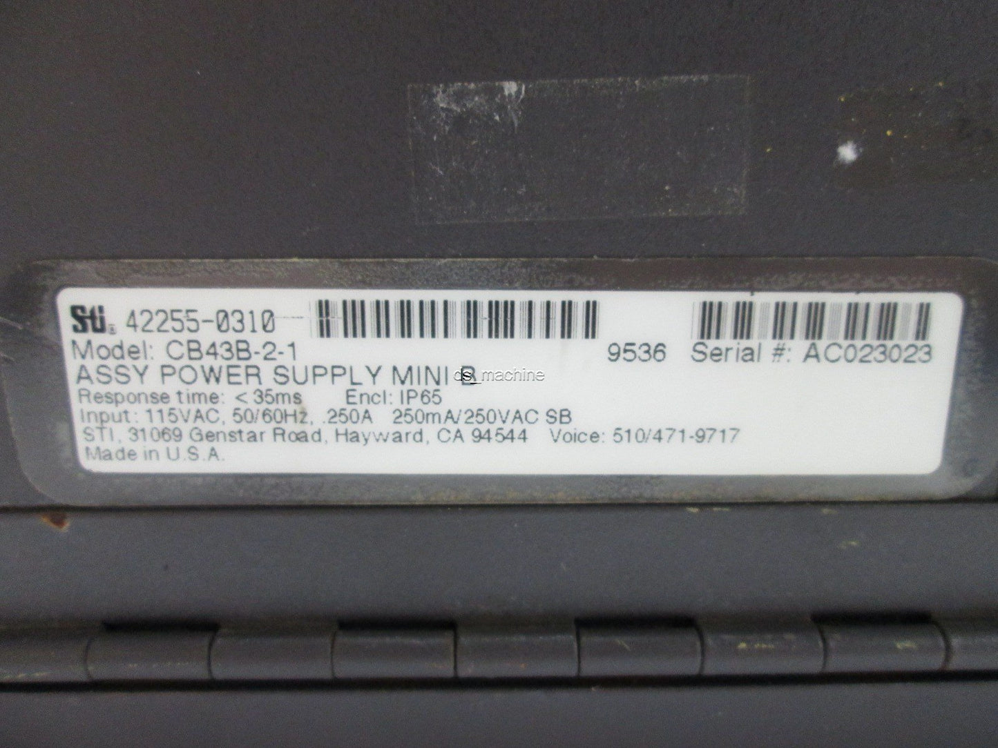 Used STi CB43B-2-1 Assy Power Supply Mini B, 115VAC 50/60Hz, .250A w/Key