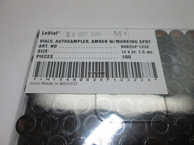 New Lot of 100 LoVial 60825P-1232 Autosampler Amber Vials w/Marking Spot