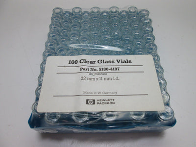 New Lot of 100 Hewlett Packard 5180-4197 Clear Glass Vials, 32mm x 11mm I.D.