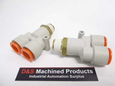 New – Open box Lot of 2 SMC KQ2U13-36S Pneumatic Y Fittings, 3/8" NPT, 1/2" Tubing