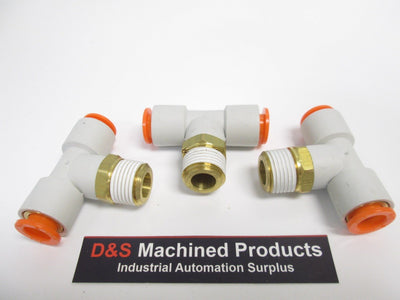 New – Open box Lot of 3 SMC KQ2T11-36S Pneumatic Tee Fittings, 3/8" NPT, 3/8" Tubing