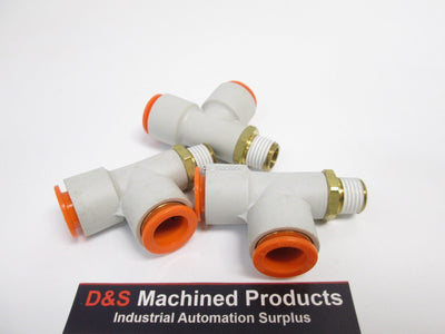 New – Open box Lot of 3 SMC KQ2Y13-35S Pneumatic Tee Fittings, 1/4" NPT, 1/2" Tubing