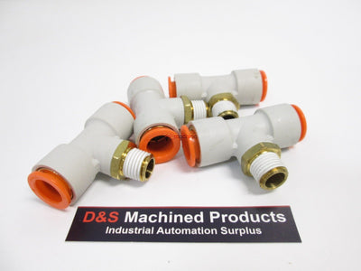 New – Open box Lot of 4 SMC KQ2T13-35S Pneumatic Tee Fittings, 1/4" NPT, 1/2" Tubing