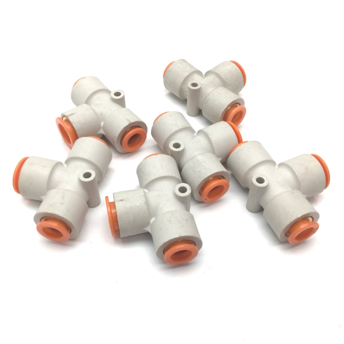 New – Open box Lot of 6 SMC KQ2T11-13 Pneumatic Push In Union Tee Fittings, One-Touch 1/2" 3/8"