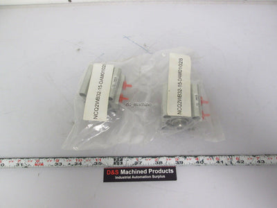 New Lot of 2 New SMC NCQ2WB32-15-DA Compact Pneumatic Double Rod Cylinder 32mm Bore