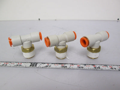 New Lot of 3 New SMC KQ2T11-37S Male Branch Union Tee 3/8" Tubing 1/2" NPT Thread