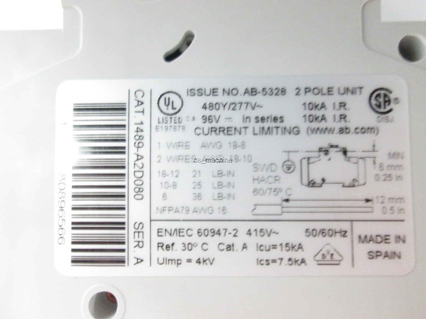 New Allen-Bradley 1489-A2D080 SER A 2 pole circuit breaker