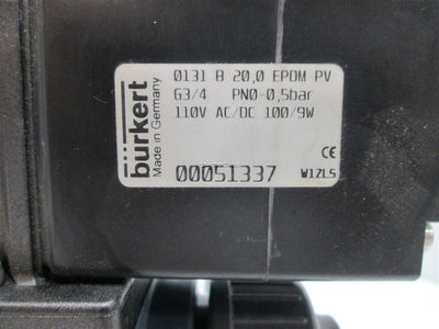 New Burkert 0131 00051337 2/2 Way 1/2" NPT Solenoid Valve EPDM 110V AC/DC 100/9W