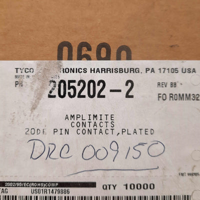 New – Open box Lot of 200 TE 205202-2 D-Sub Crimp Connector Pins Male Size 20 20-24AWG Gold