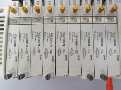 Used Bank of SMC Solenoid Valves 5x VQ2300N-5C 4x VQ2100N-5C 0.1-0.7MPa