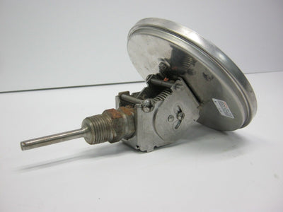 Used Ashcroft Bi-Metal Thermometer 0-200F, 5" Face, 1.75" Probe, 1/2" NPT, Hinged