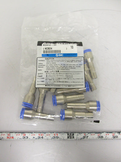 New Bag of 10 SMC KCH12-99 12mm Pneumatic Fittings w/ Self Seal for Tube Removal