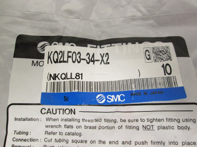 New Bag of 10 SMC KQ2LF03-34-X2 Pneumatic Fittings 5/32" Tubing x 1/8" NPTF