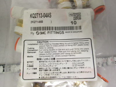 New Bag of 10 KQ2T13-04AS SMC Pneumatic Tee Fittings 1/2" Tube to 1/2" R,Rc