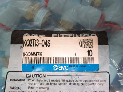 New Lot of 10 New SMC KQ2T13-04S Pneumatic Tees 1/2" Tube 1/2" Thread