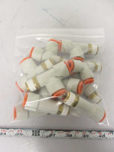 New Lot of 10 New SMC KQ2Y13-36S Pneumatic Male Run Tee 1/2" Tube 3/8" Thread