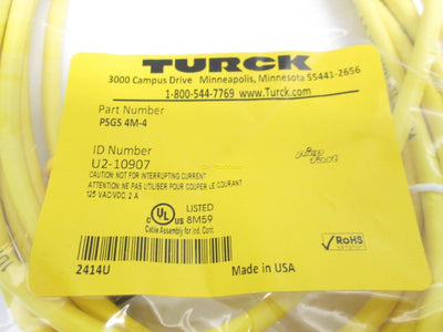 New Turck PSGS 4M-4 Picofast Molded Cordset, 4-PIN Male