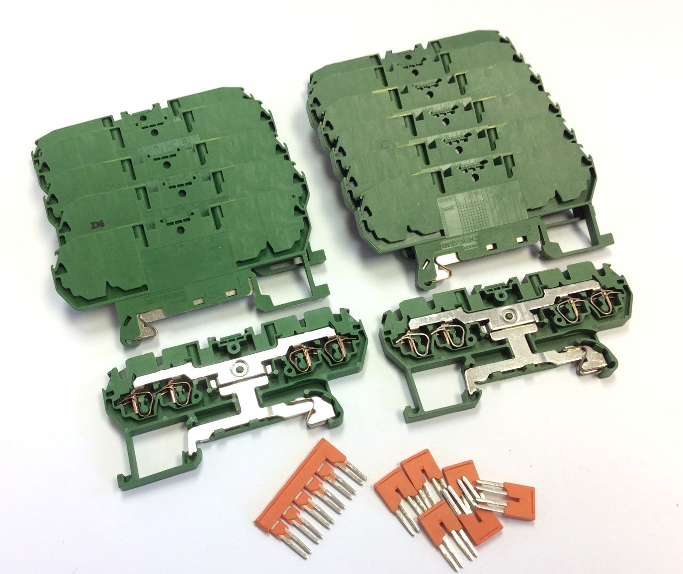 Used Lot of 13 Entrelec D2.5/5.P.4L Grounding Spring Clamp Terminal Blocks w/ Jumpers