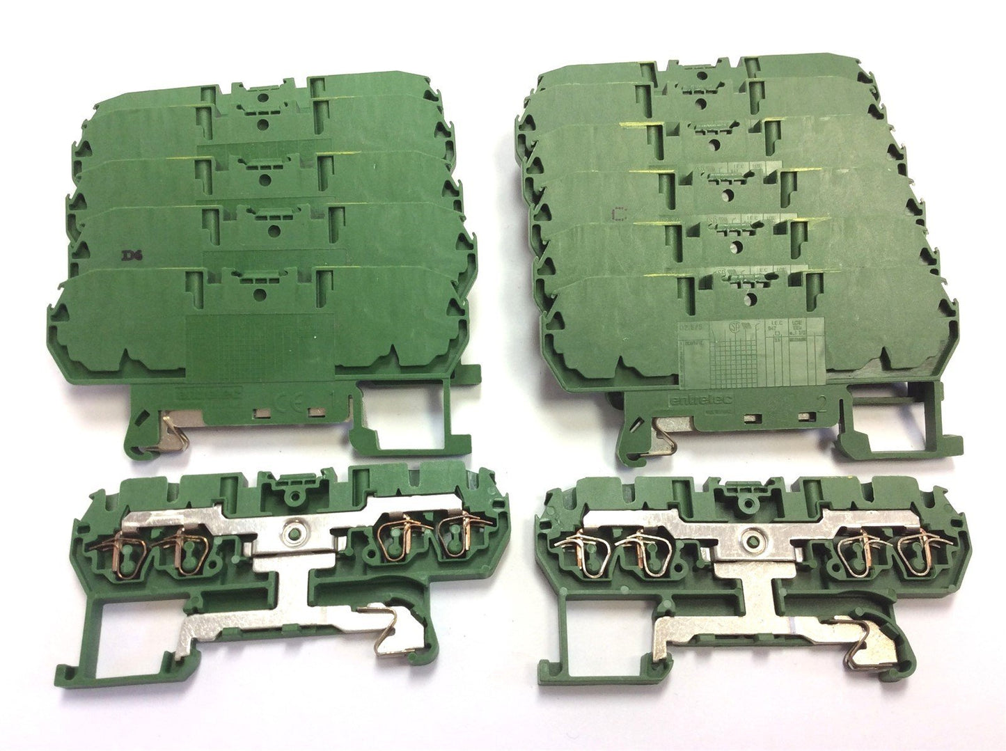 Used Lot of 13 Entrelec D2.5/5.P.4L Grounding Spring Clamp Terminal Blocks w/ Jumpers