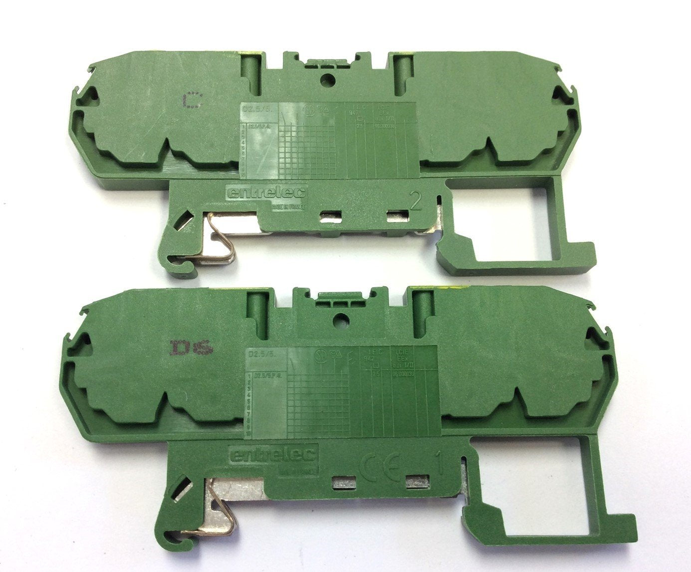 Used Lot of 13 Entrelec D2.5/5.P.4L Grounding Spring Clamp Terminal Blocks w/ Jumpers
