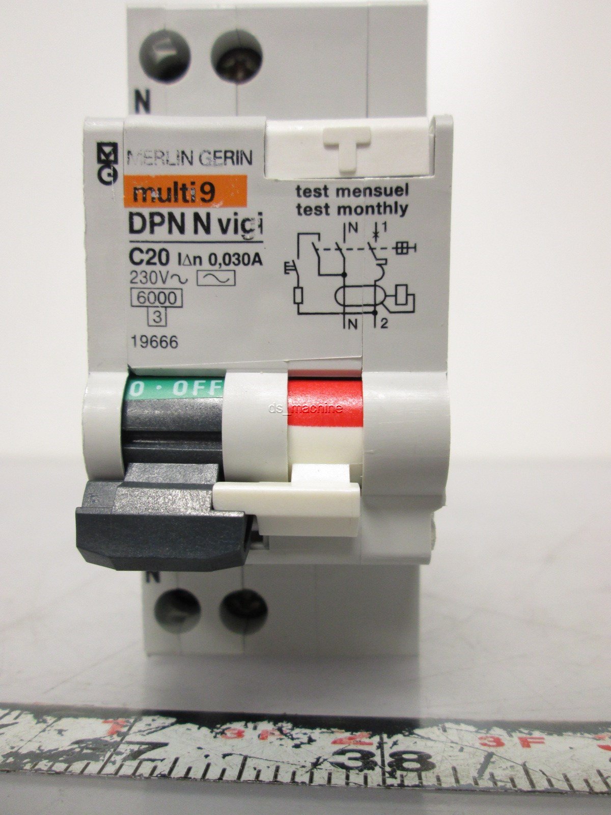 Used Merlin Gerin 19666 Residual Current Circuit Breaker 20A 230VAC, C-Curve, 1P + N