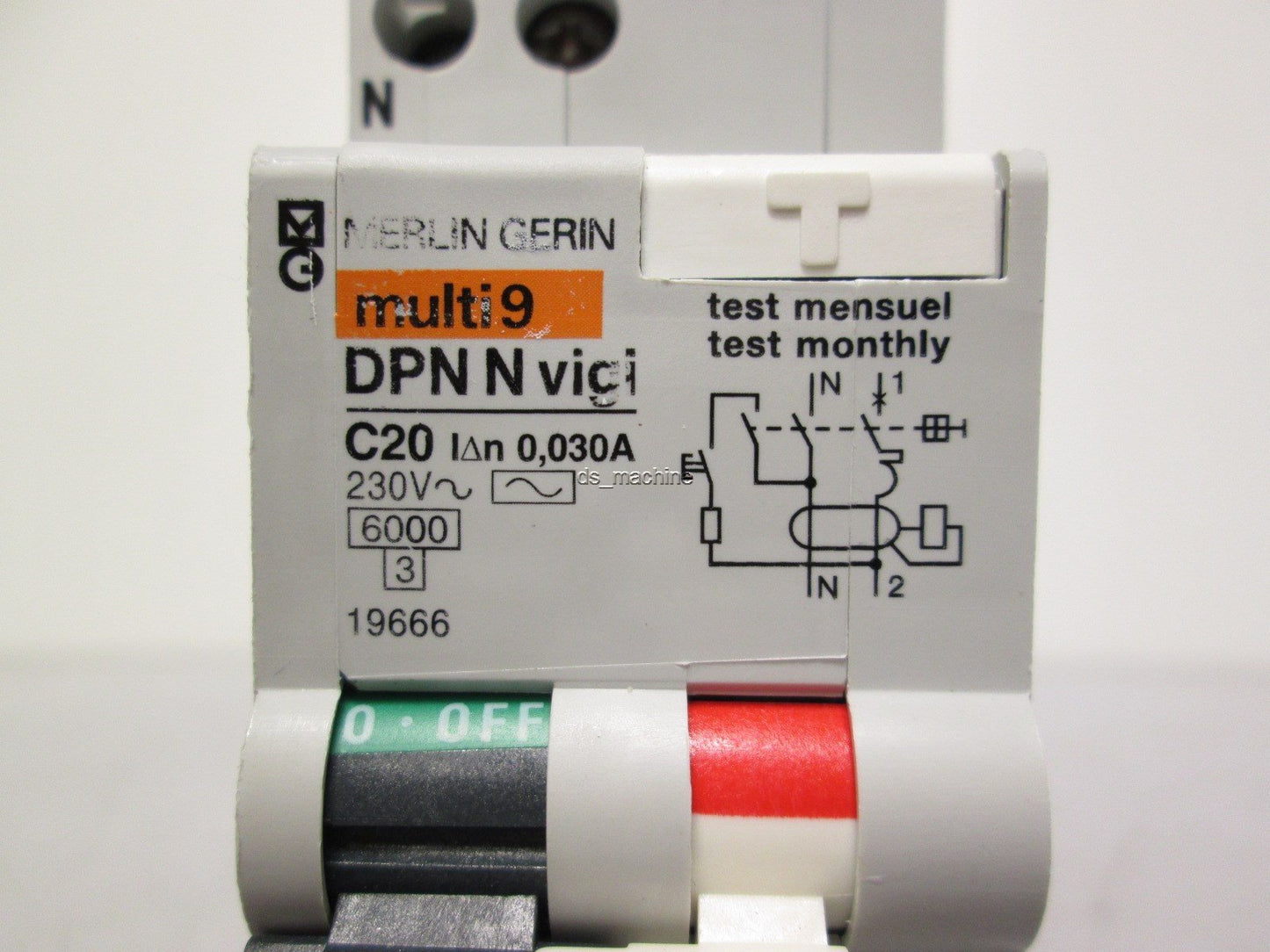 Used Merlin Gerin 19666 Residual Current Circuit Breaker 20A 230VAC, C-Curve, 1P + N