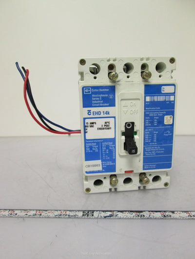 Used Cutler-Hammer EHD3015A01 Circuit Breaker w/ Panel Mount Switch 15A 480VAC 3 Pole