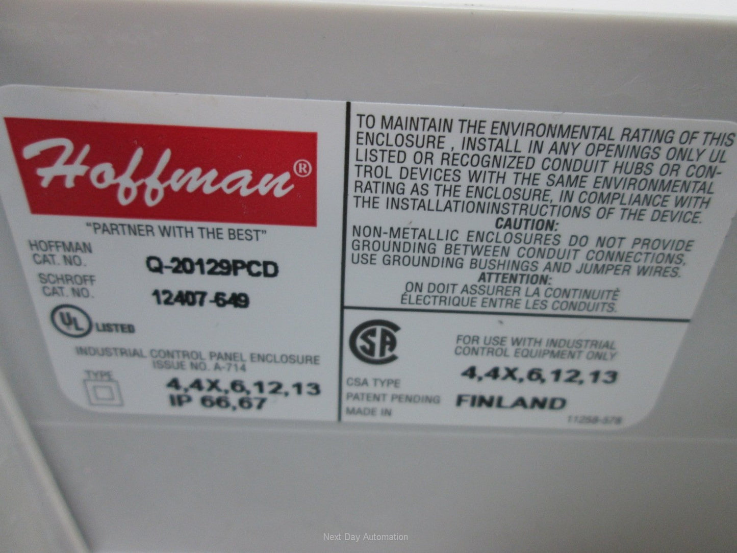 Used Hoffman Q-20129PCD Plastic Pushbutton Enclosure Box 200 x 120 x 85mm *Holes