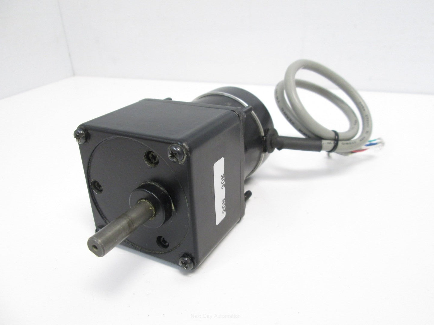 Used Longford 111-048 Stepper Motor / Gear Box, 24VDC 0.3A, 30:1 Ratio, 8mm Shaft OD