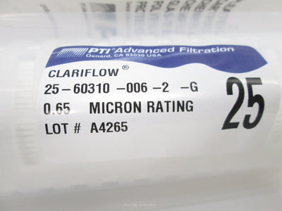 New PTI Filtration 25-60310-006-2-G Cartridge Filter 0.65µm 0.65 Micron, 10" L