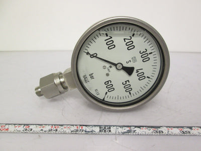 Used Wika Bourdon Tube Pressure Gauge 100mm Diameter 0-600bar G1/2B Thread