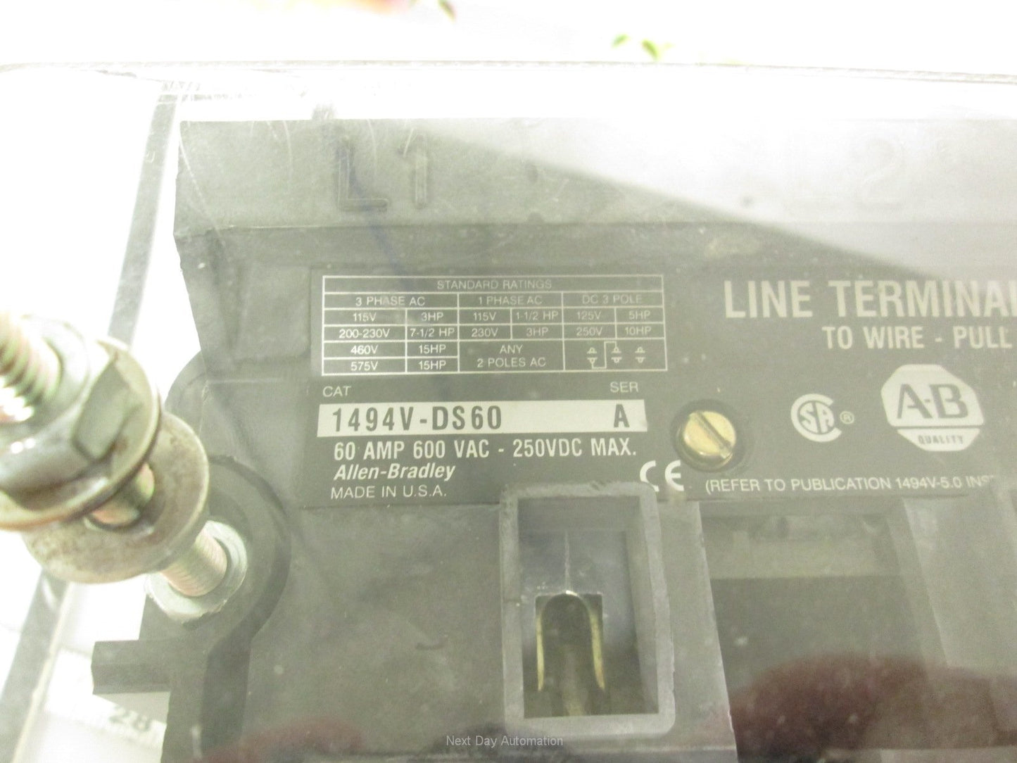 Used Allen Bradley 1494V-DS60 Ser A Fused Disconnect 600VAC 60A w/ Enclosure Latch