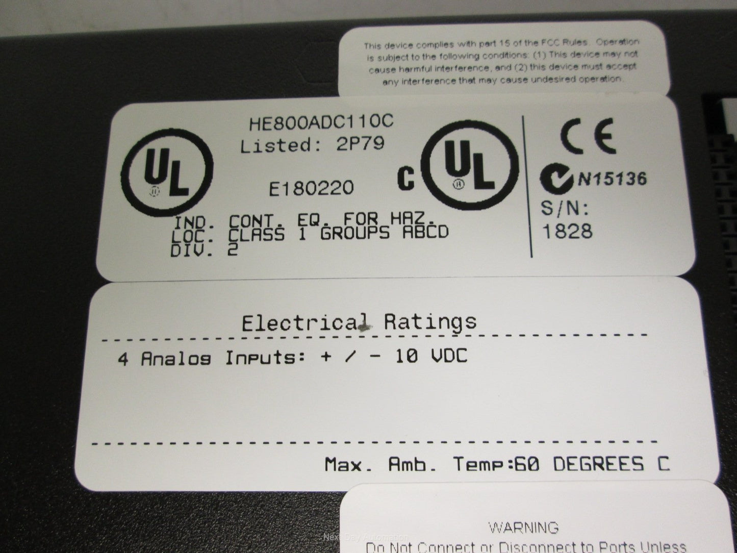 Used Horner Electric HE800ADC110C 4 Channel Analog Voltage Input ñ10VDC 12-Bit
