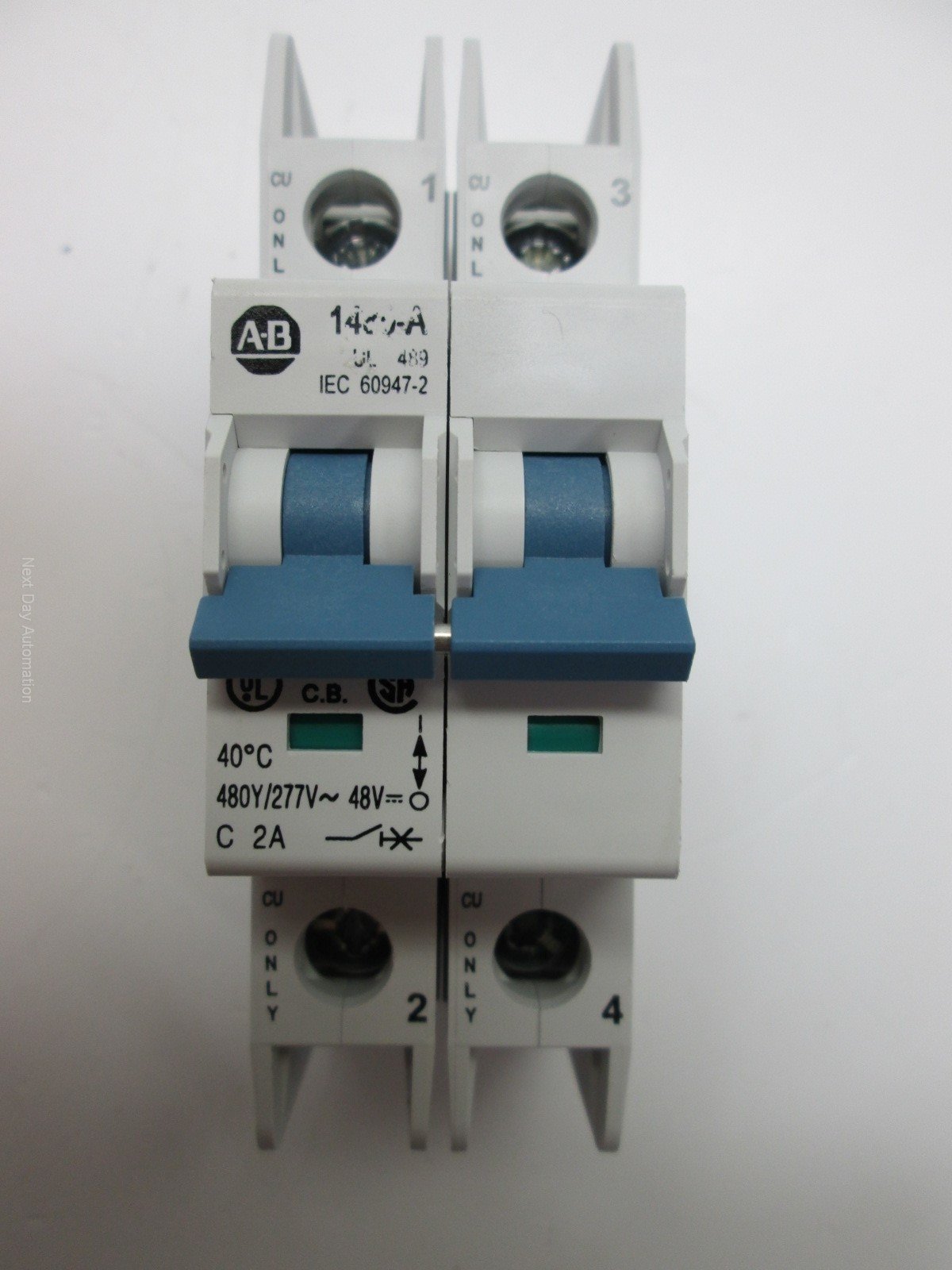 Used Allen-Bradley 1489-A2C020 Circuit Breaker, 2-Poles, 480Y/277VAC, 96VDC, 2Amp