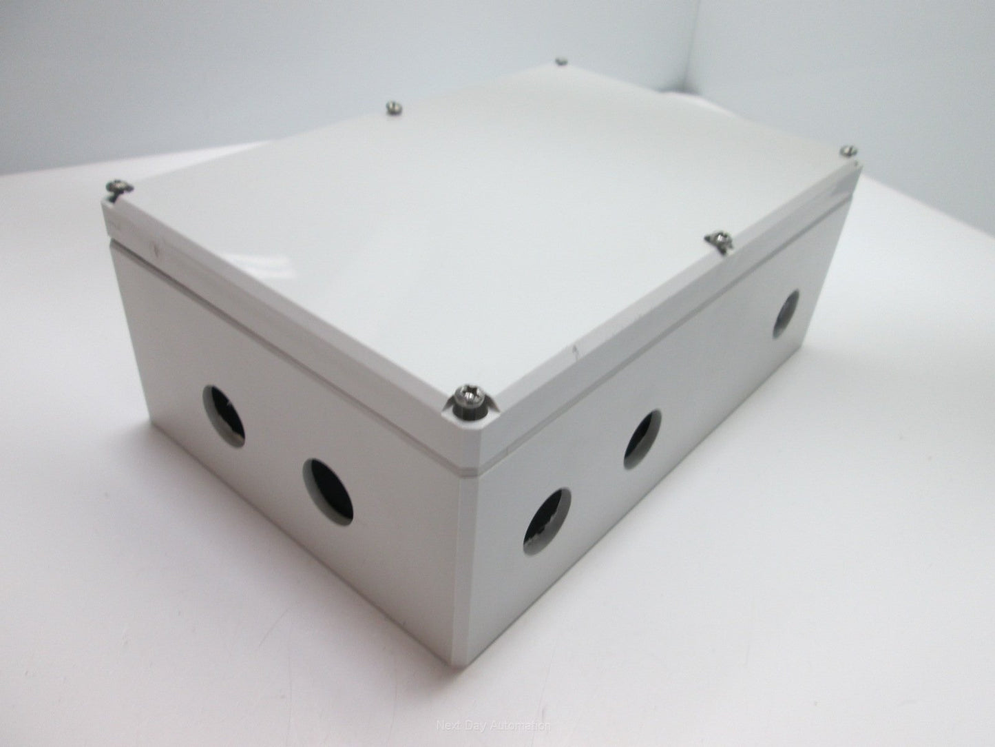 Used Hoffman Q24169PCD Pushbutton Enclosure 9.5" x 6.375" x 3.625", 7x 0.875" Holes