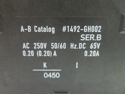 Used Allen-Bradley 1492-GH002 Circuit Breaker, 250VAC 50/60Hz or 65VDC, 0.20A