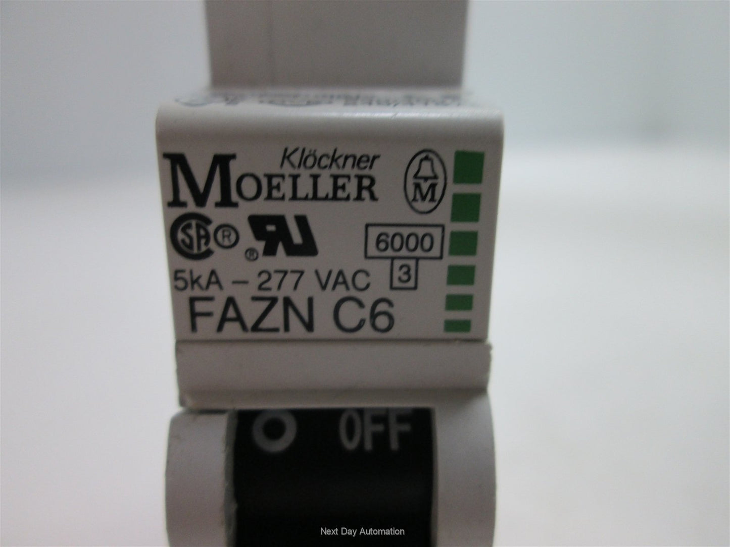 Used Lot of 2 Moeller FAZN C6 Circuit Breakers, 1-Pole, 5kA, 277VAC