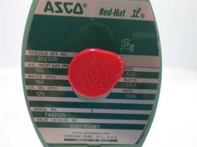 Used ASCO SD8210G087 SS Solenoid Valve, 120VAC 17.1 Watts, 1/2" NPT Ports, 150psi