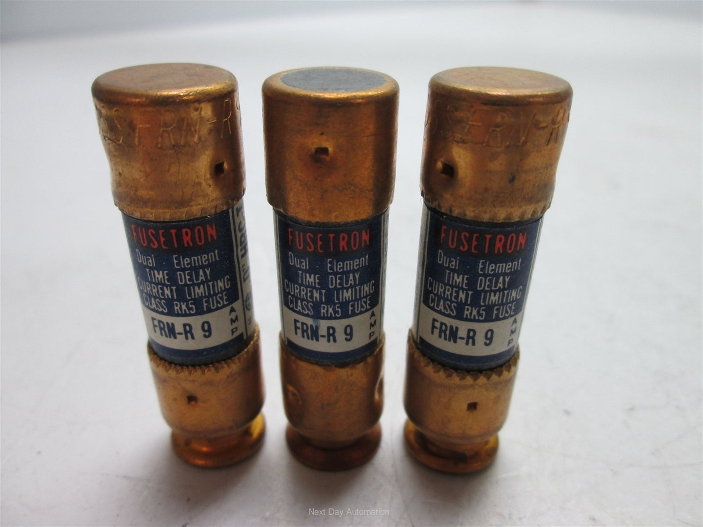 Used Lot of 3 Bussmann Fusetron FRN-R-9 Dual-Element Time-Delay Fuse, 9 Amps 250VAC