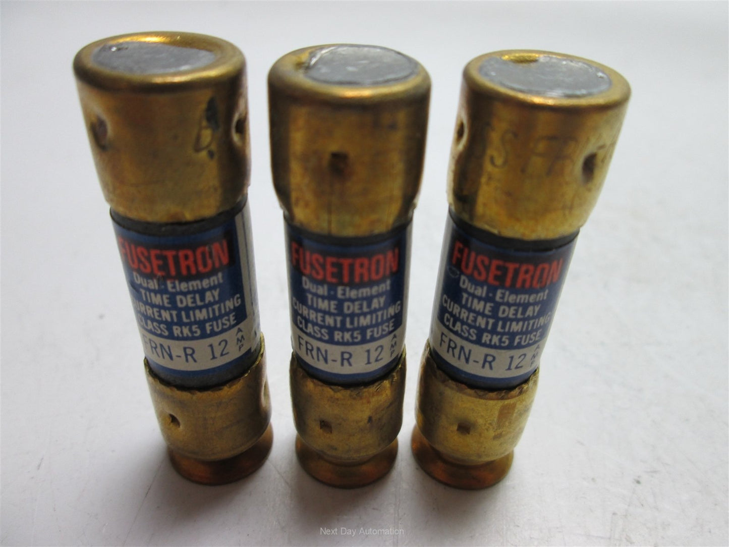 Used Lot of 3 Bussmann Fusetron FRN-R-12 Dual-Element Time-Delay Fuse, 12 Amps 250VAC