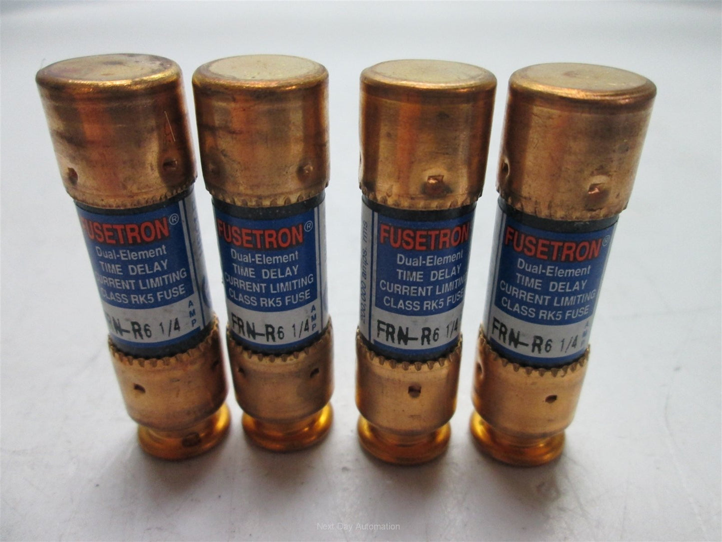 Used Lot of 4 Bussmann Fusetron FRN-R-6-1/4 Dual-Element Time-Delay Fuse, 6-1/4 Amps