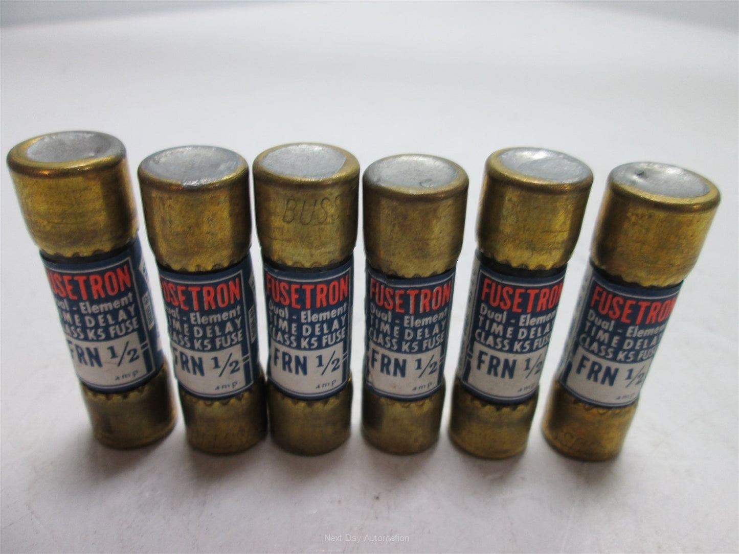 Used Lot of 6 Bussmann Fusetron FRN-1/2 Dual-Element Time-Delay Fuse, 1/2 Amps 250VAC