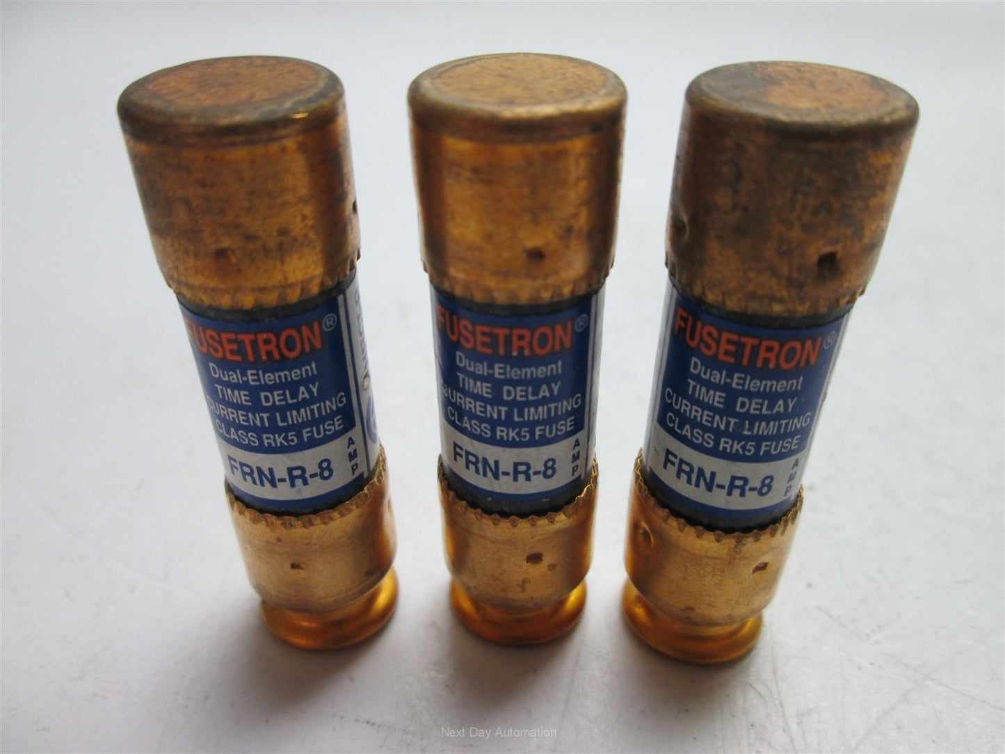 Used Lot of 3 Bussmann Fusetron FRN-R-8 Dual-Element Time-Delay Fuse, 8 Amps 250VAC