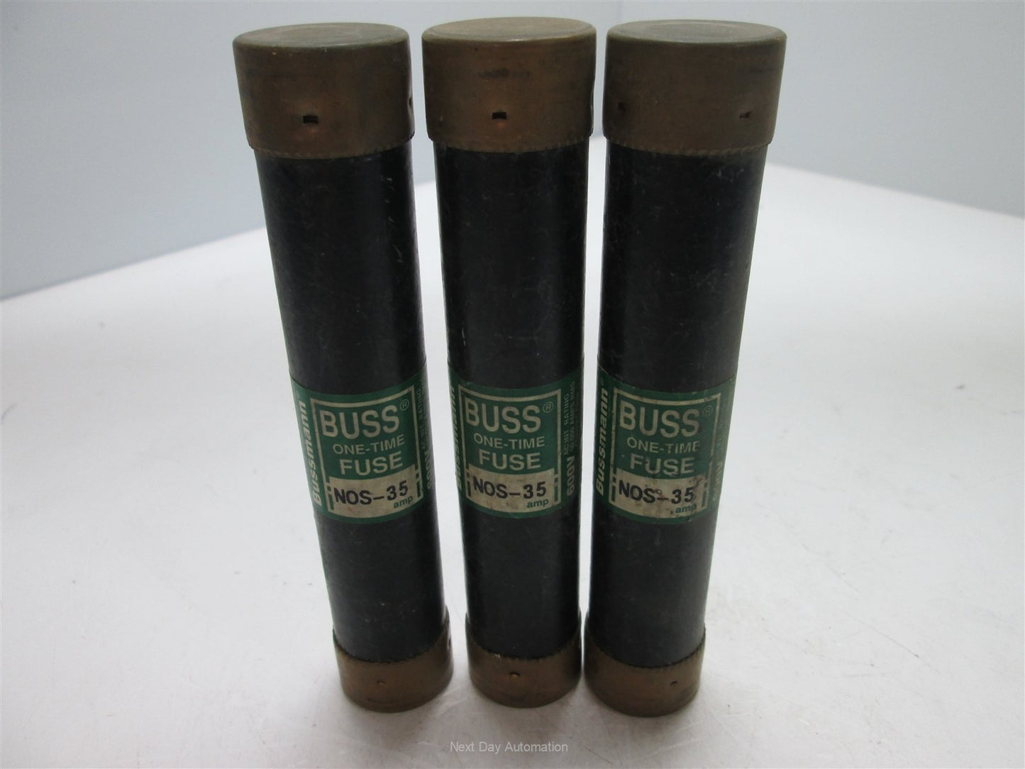Used Lot of 3 Bussmann NOS-35 One-Time Fuses, 35 Amps 600VAC